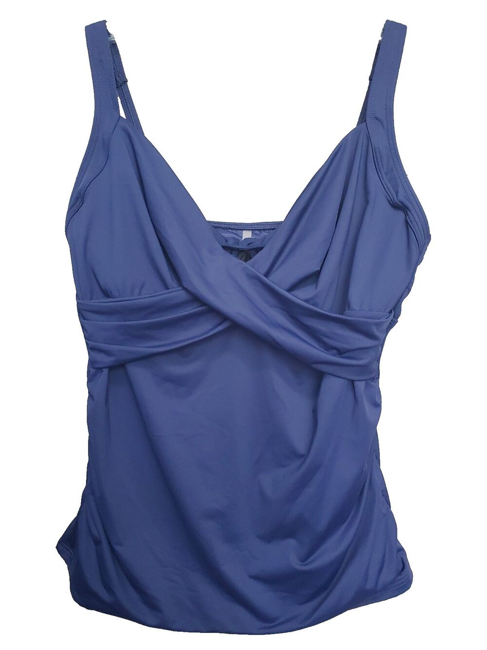 Lands' End Women's Blue Crossover Front Ruched Side Tankini Swim Top Size 14
